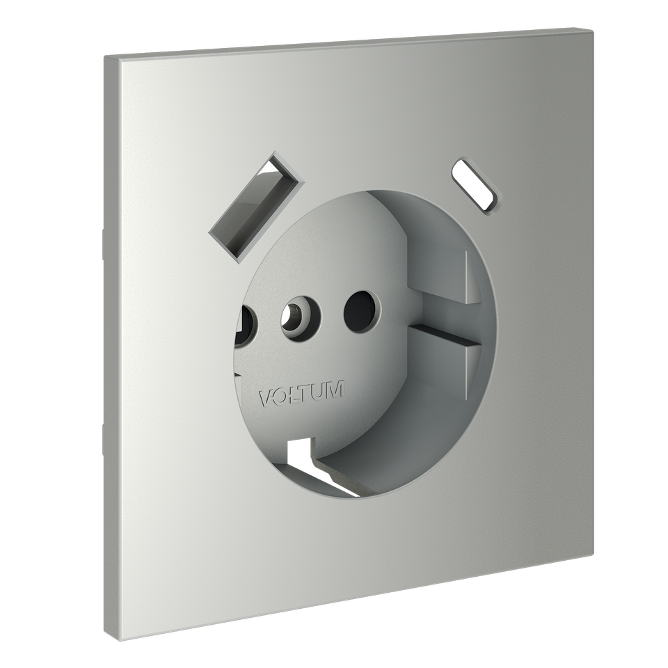 Фото №3  VOLTUM Накладка для розетки с заземлением и защитными шторками, с USB A+C, S70 (сталь)