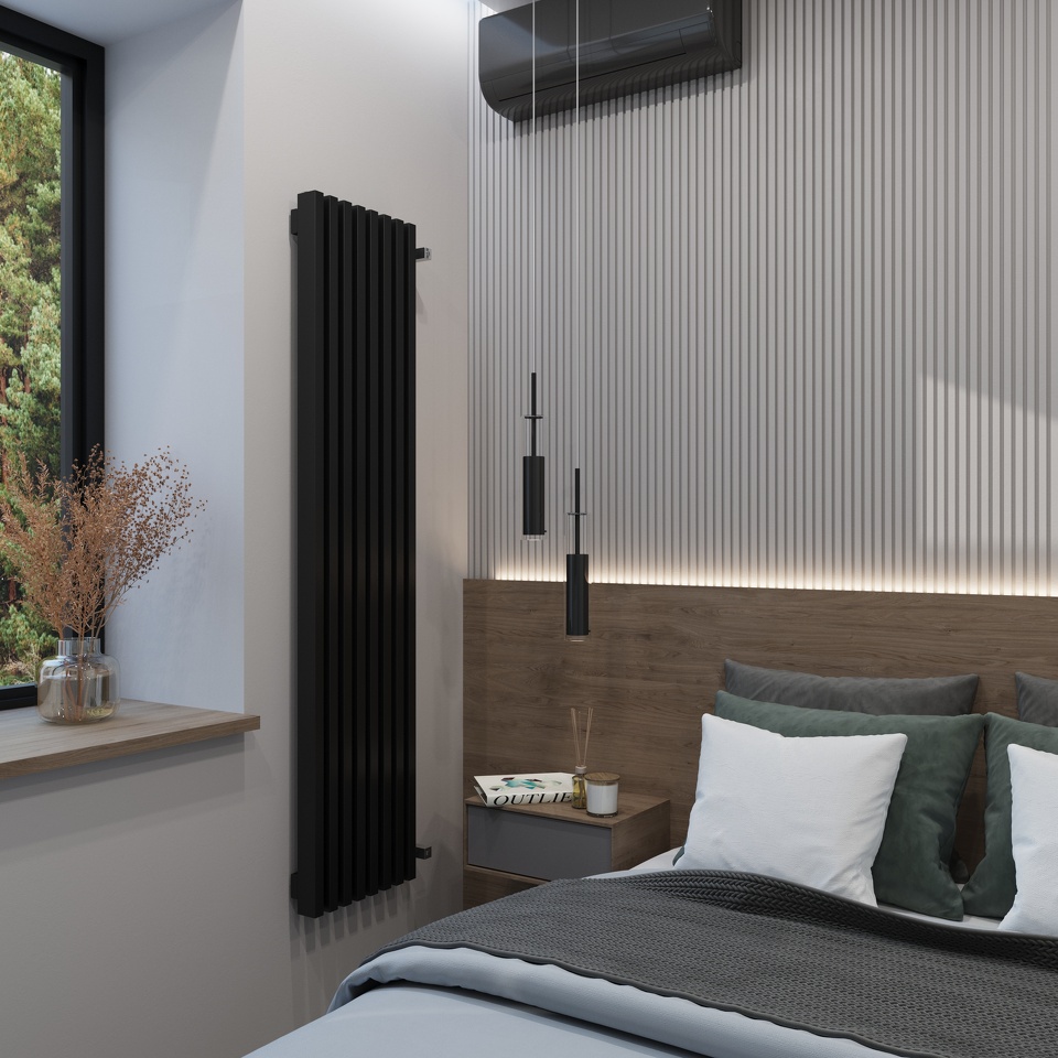 Фото №3  Радиатор Asthetik  Alpha V 30x60 1000 -4, Низ право, 9005 RAL черный мат