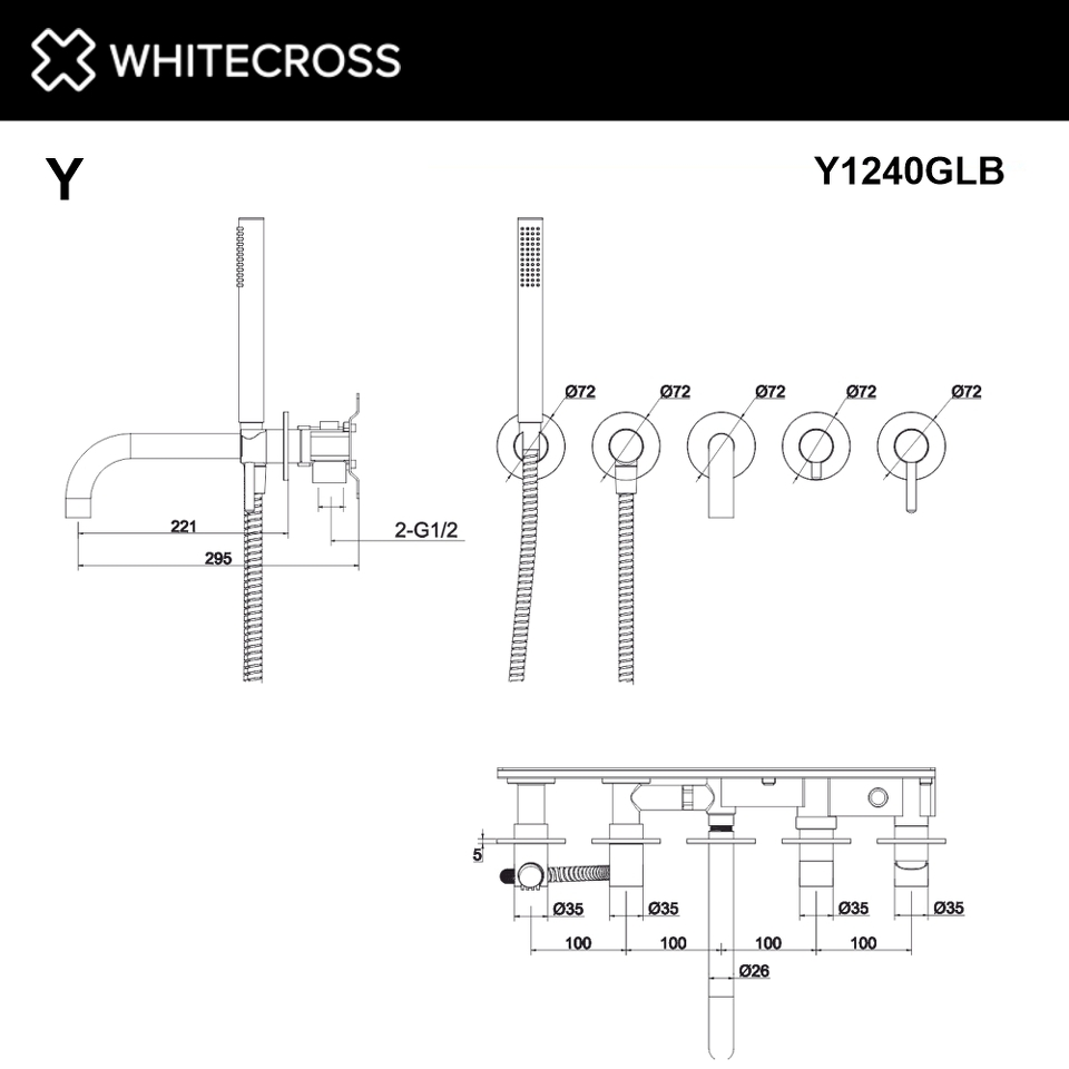 Фото №3  Смеситель для ванны скрытого монтажа WHITECROSS Y Y1240GLB (брашированное золото)