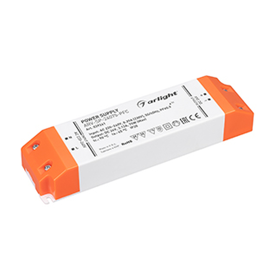Фото №1  Arlight Блок питания ARV-SP-24075-PFC (24V, 3.12A, 75W) ( IP20 Пластик, 5 лет)