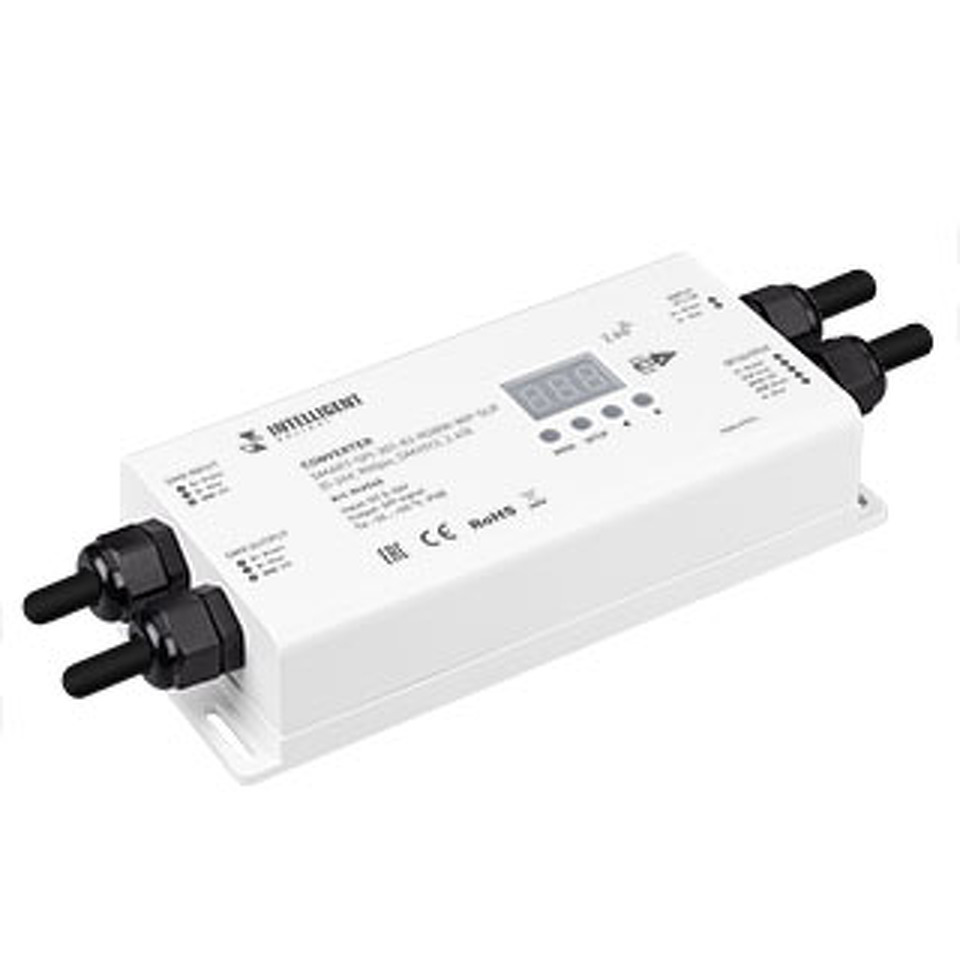 Фото №1  IARL INTELLIGENT ARLIGHT Конвертер SMART-SPI-301-82-RGBW-WP-SUF (5-24V, 900pix, DMX512, 2.4G) ( IP65 Пластик, 5 лет)