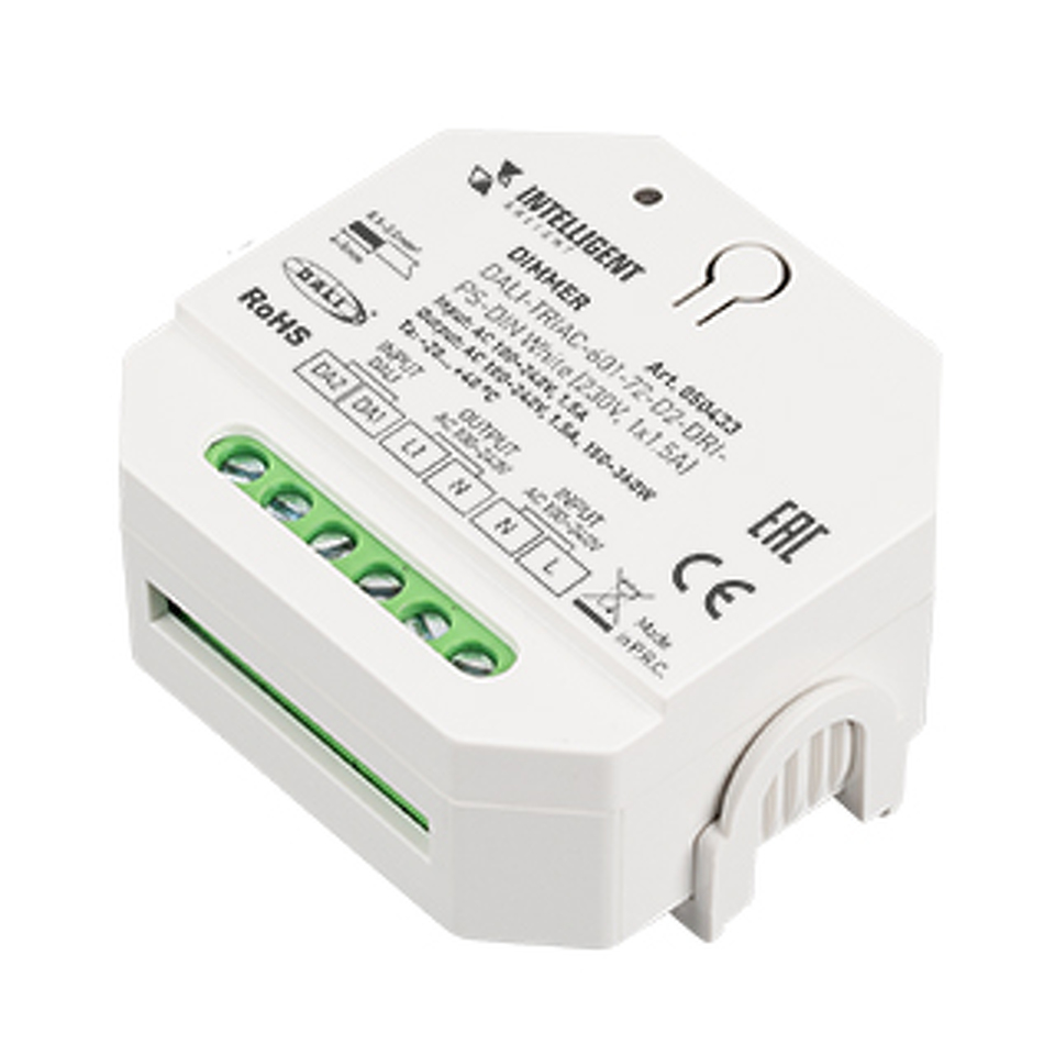 Фото №1  IARL INTELLIGENT ARLIGHT Диммер DALI-TRIAC-601-72-D2-DRI-PS-DIN White (230V, 1x1.5A) ( IP20 Пластик, 5 лет)