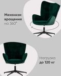 Превью фото №3  Кресло Кресло Филадельфия велюр изумрудный ножка черная