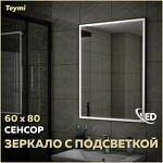 Превью фото №1  Teymi Зеркало Helmi 60х80, LED Black Edition, сенсор на взмах