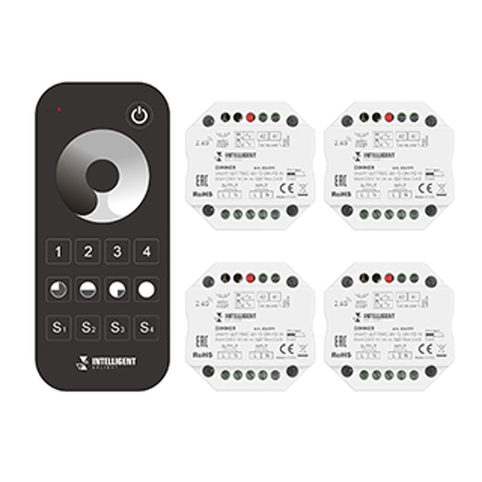 Фото №1  IARL INTELLIGENT ARLIGHT Диммер SMART-SET-TRIAC-601-72-DIM-PD-IN Black (230V, 1x1.5A, x4, ПДУ 10кн, 2.4G) ( IP20 Пластик, 5 лет)