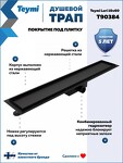 Превью фото №1  Teymi Душевой трап Lori под плитку, с гидрозатвором, горизонтальный выпуск 10х60, черный T90384