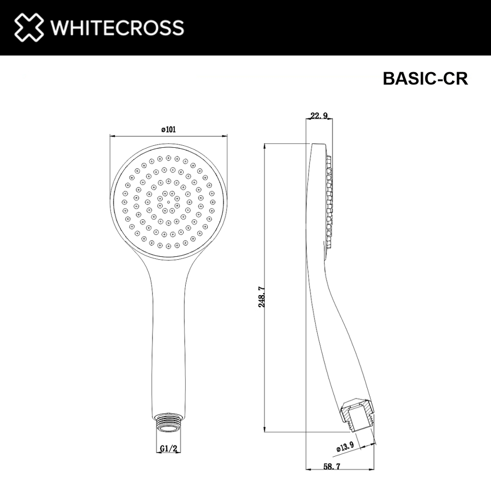 Фото №2  Душевая лейка 1 режим WHITECROSS BASIC-CR (хром)