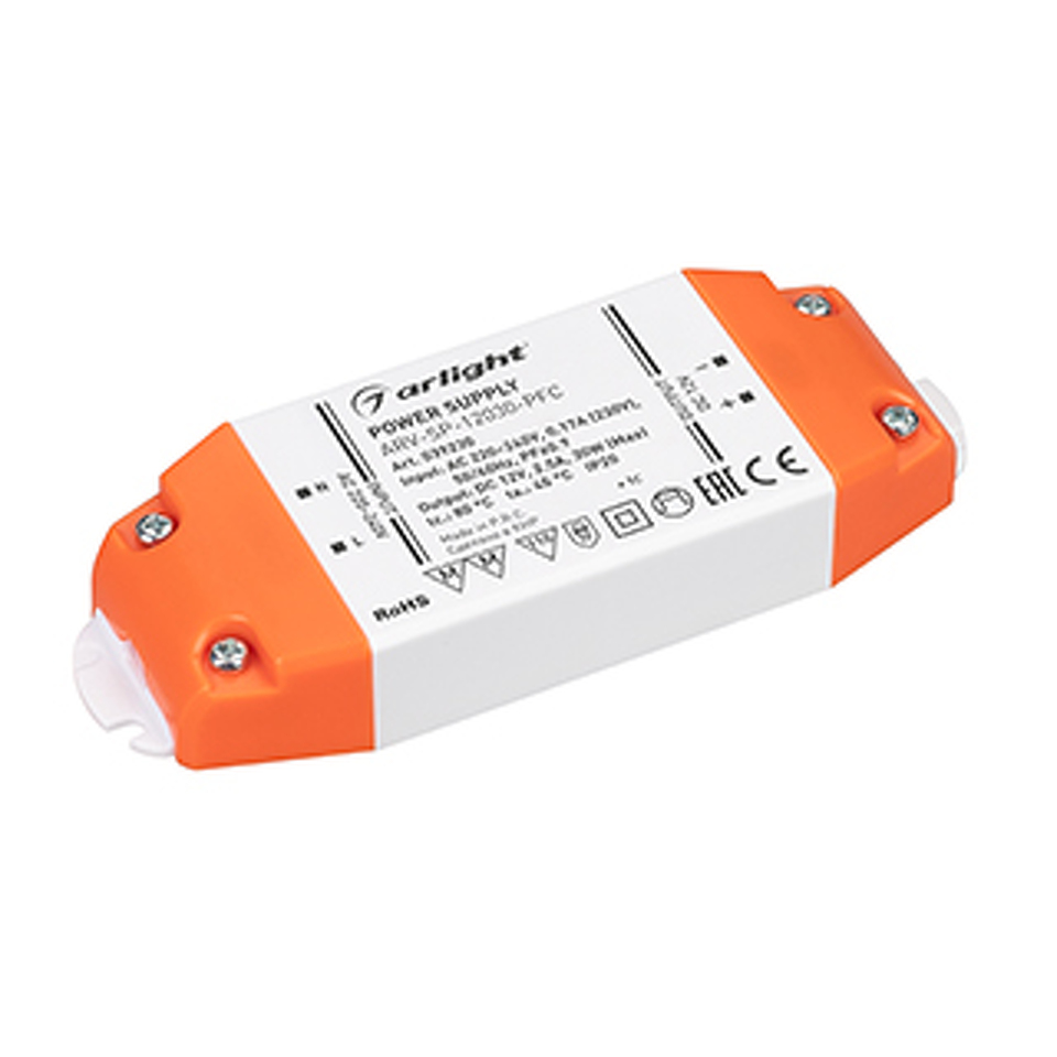 Фото №1  Arlight Блок питания ARV-SP-12030-PFC (12V, 2.5A, 30W) ( IP20 Пластик, 5 лет)