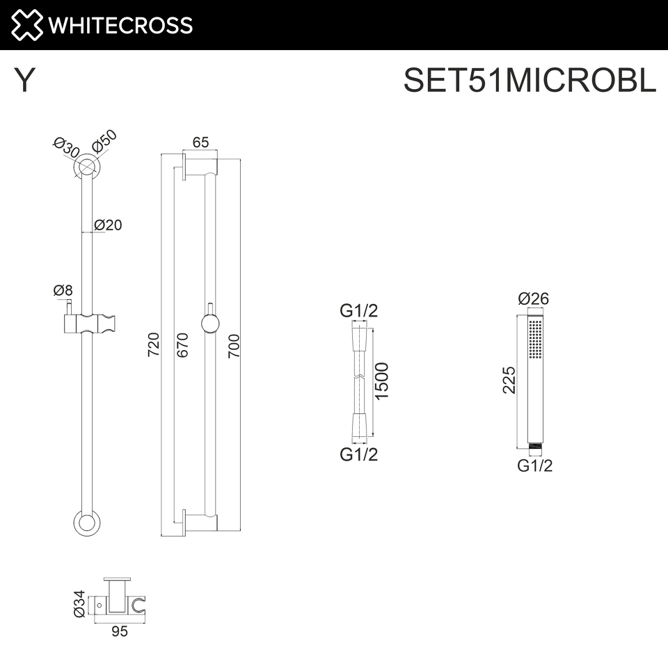 Фото №2  Душевой гарнитур на штанге WHITECROSS SET51MICROBL (черный мат)