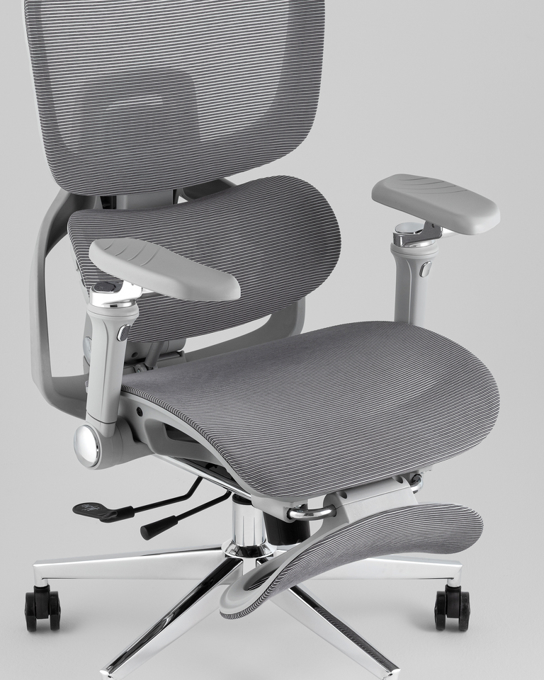Фото №9  Кресло офисное TopChairs Prodigy с оттоманкой серый
