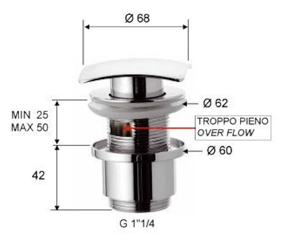 Фото №2  Донный клапан с переливом 1”1/4 Remer 905SCC2114