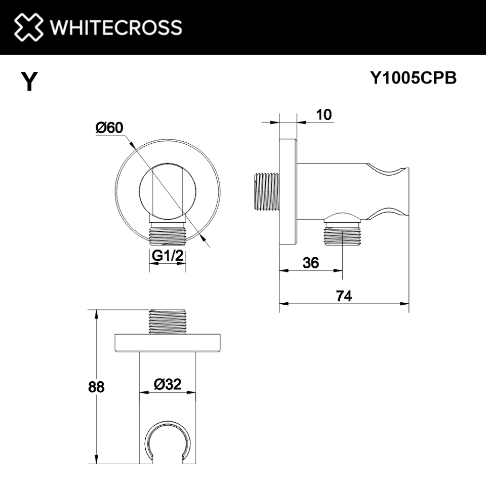 Фото №3  Угловой соединительный элемент с держателем лейки WHITECROSS Y1005CPB (брашированная медь)