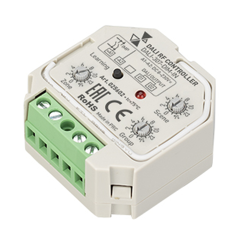 Фото №1  IARL INTELLIGENT ARLIGHT Конвертер RF-сигнала DALI-307-DIM-IN (DALI-BUS, RF, PUSH) ( Пластик)