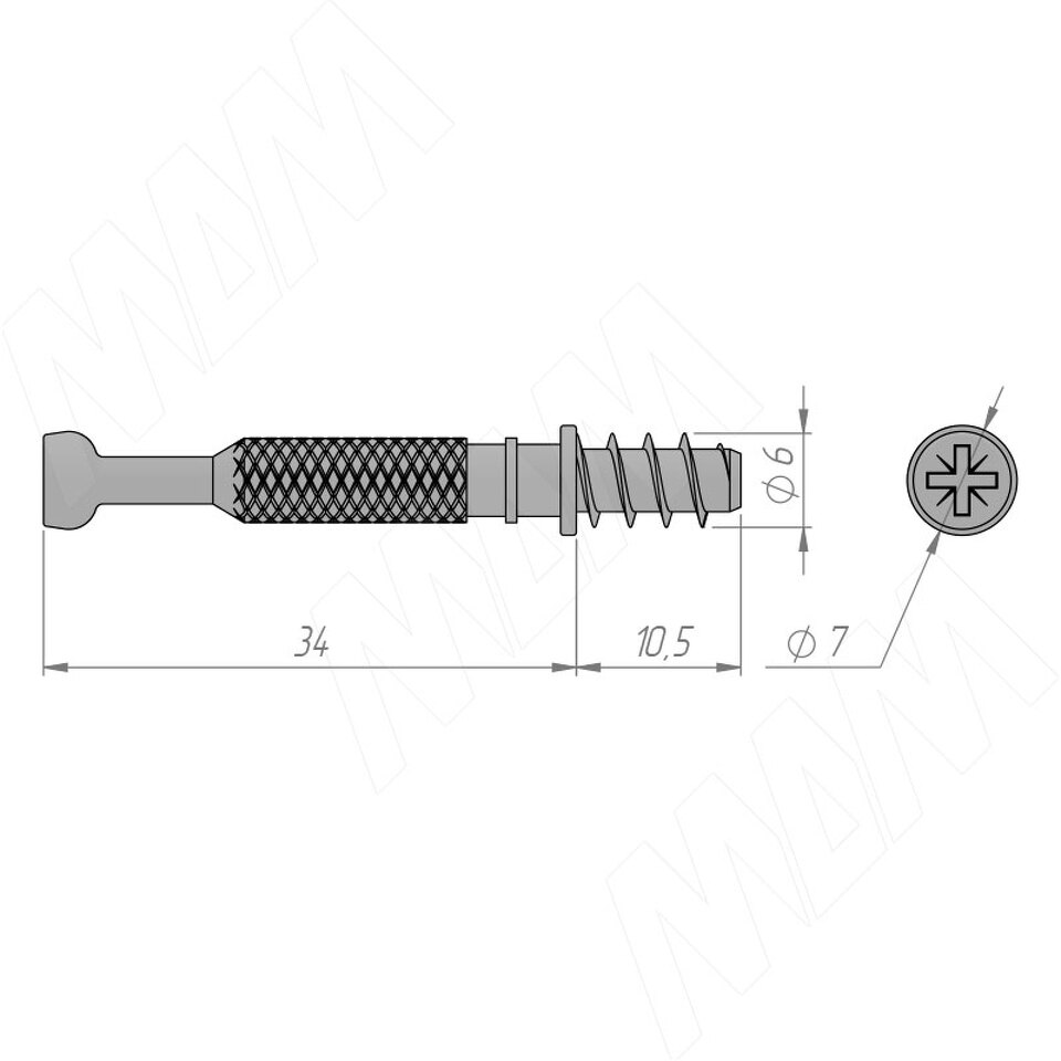 Фото №2  PULSE Шток евровинт 34х10,5 для эксцентриковой стяжки D15, 500 штук (SB-34X10.5.E.500)