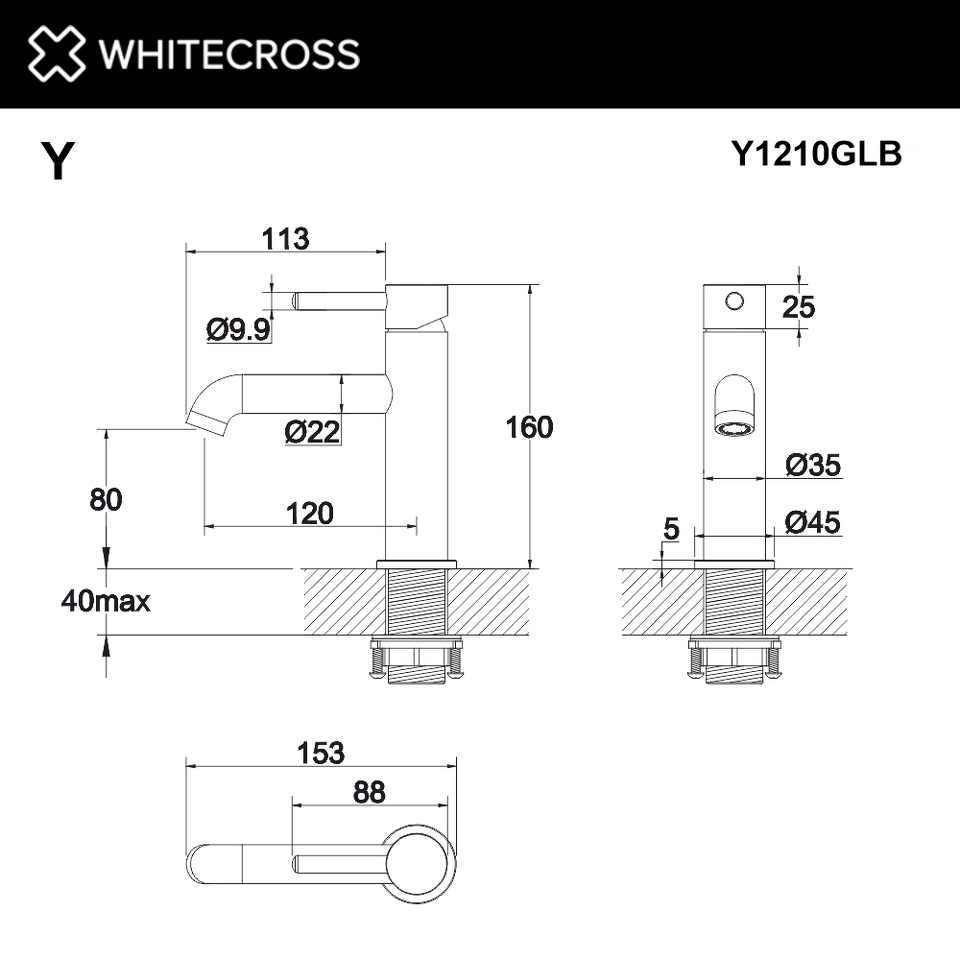Фото №3  Смеситель для умывальника WHITECROSS Y Y1210GLB (брашированное золото)