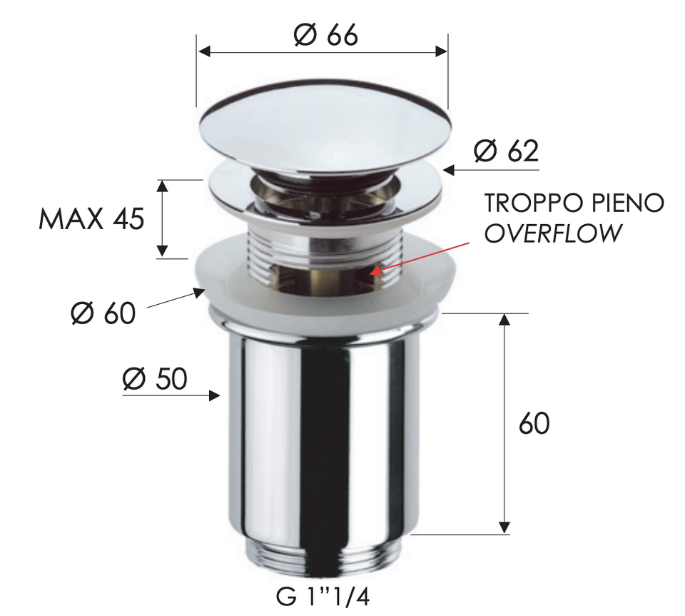 Фото №2  Донный клапан с переливом 1”1/4 Remer 905CC114BG, золото брашированное