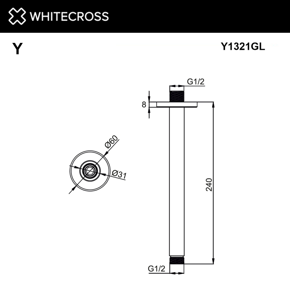 Фото №2  Кронштейн душевой потолочный WHITECROSS Y1321GL (золото)
