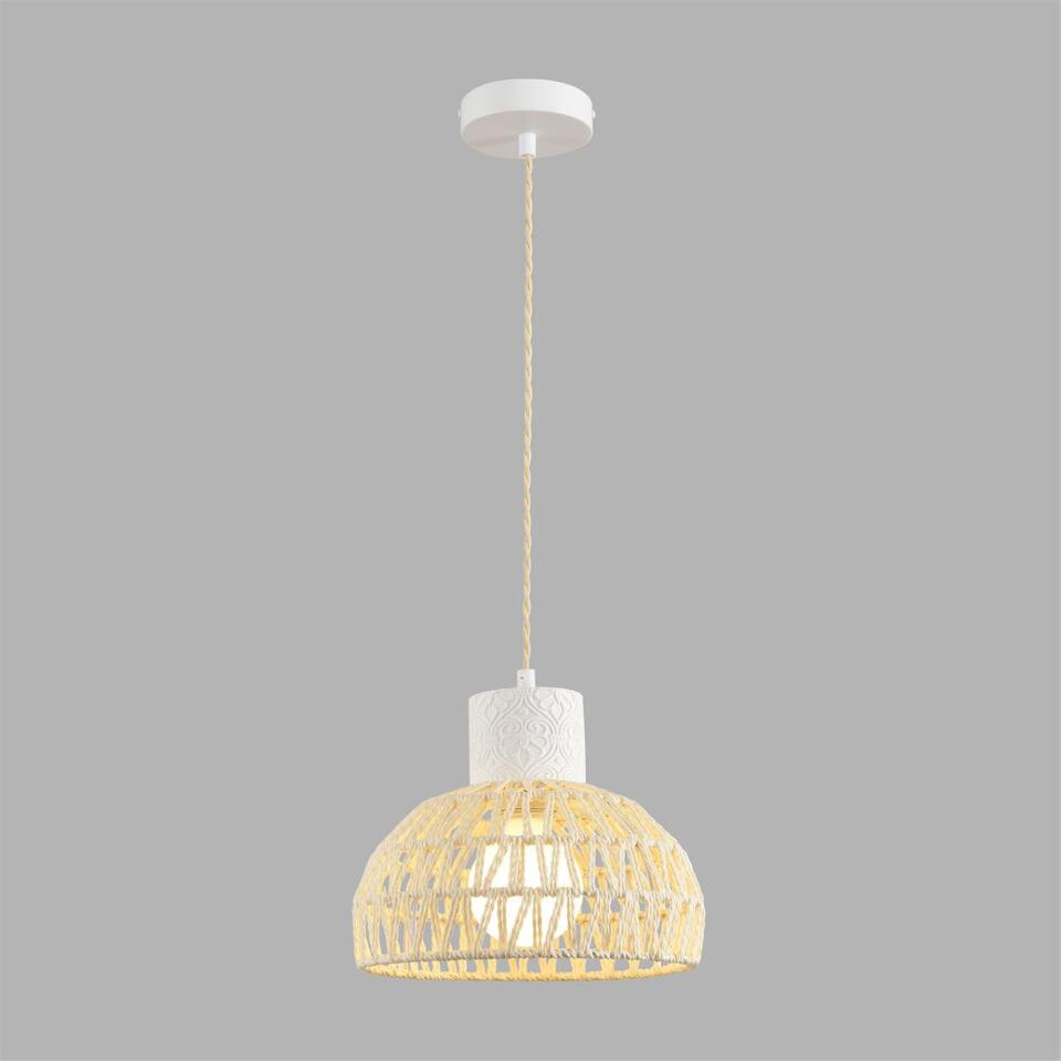 Фото №6  Подвесной светильник LUMION 8368/1A ECO LN26 327 белый/бежевый, цемент/металл/джутовый шнур Подвес E27 LED 10W 220V BOHO