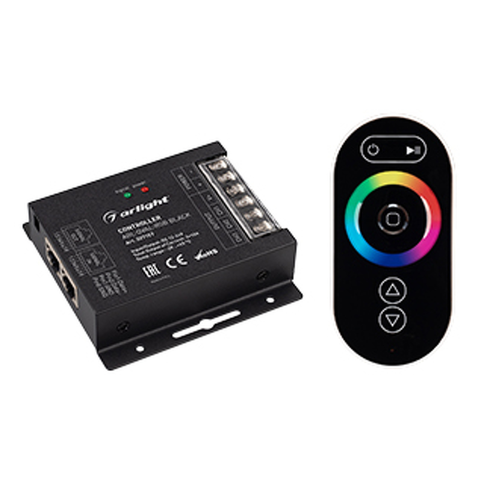 Фото №1  Arlight Контроллер ARL-OVAL-RGB Black (12-24V, 3x10A, ПДУ Овал, RF, RJ45) ( IP20 Металл, 3 года)
