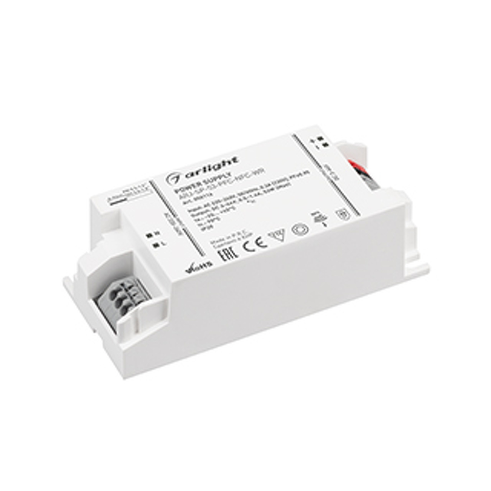 Фото №1  Arlight Блок питания ARJ-SP-53-PFC-NFC-WR (53W, 3-44V, 0.5-1.4A) ( IP20 Пластик, 5 лет)
