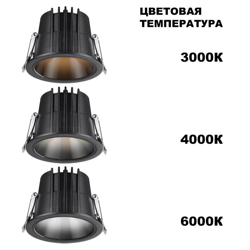 Фото №8  NOVOTECH 359429 SPOT NT24 438 черный Светильник встраиваемый с переключателем цв. температуры IP65 LED 20W 170-265V 3000К\4000К\6000К LANG