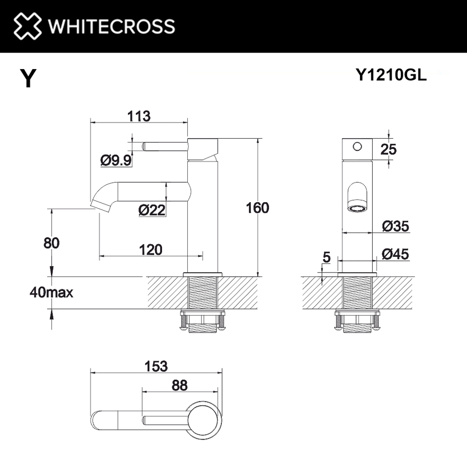 Фото №3  Смеситель для умывальника WHITECROSS Y Y1210GL (золото)