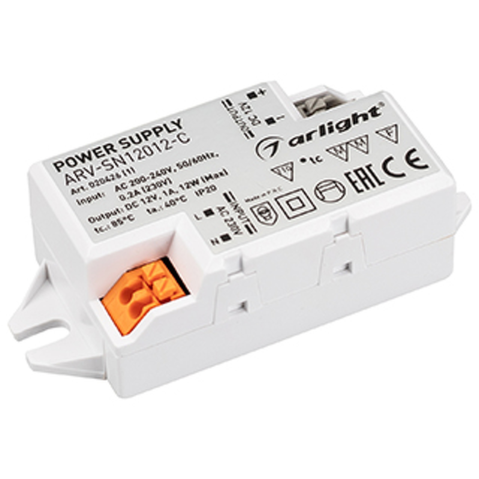 Фото №1  Arlight Блок питания ARV-SN12012-C (12V, 1A, 12W) ( IP20 Пластик, 3 года)