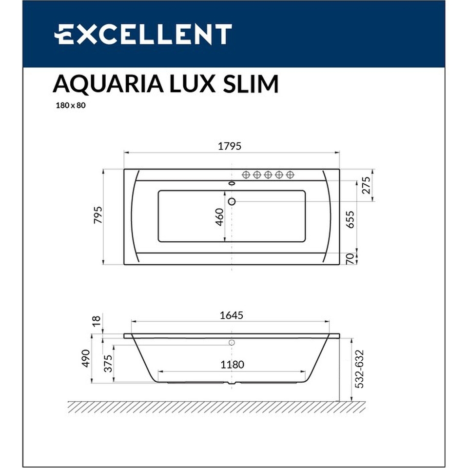 Фото №10  Ванна EXCELLENT Aquaria Lux Slim 180x80 "ULTRA" (белый)