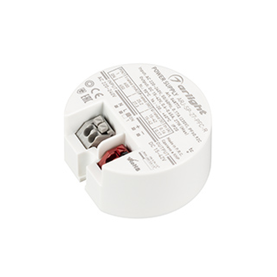 Фото №1  Arlight Блок Питания ARJ-SP-27-PFC-R (27W, 15-42V, 0.6-0.65A) ( IP20 Пластик, 5 лет)