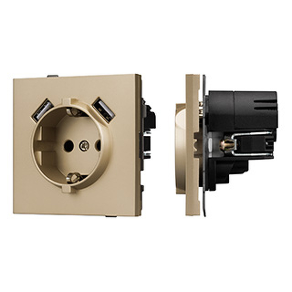 Фото №1  Розетка Arlight Механизм розетки с USB зарядкой SCT-TENDO-MUAA-SFPL-GD (230V, 16A) ( Матовый песочный)