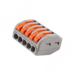 Фото PULSE Клемма 222 с рычажком, 5 портов, для провода 0.5-4.0 кв.мм, ток 16А (TE-222-X5-1)