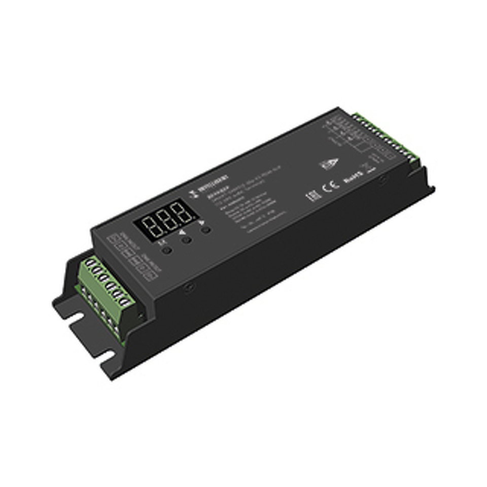 Фото №1  IARL INTELLIGENT ARLIGHT Декодер SMART-DMX512-304-83-RDM-SUF Black (12-48V, 4x8A, Terminal) ( IP20 Металл, 5 лет)
