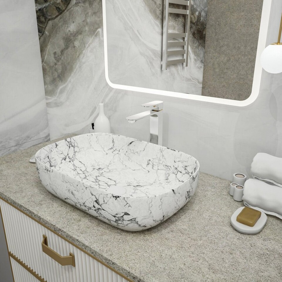 Фото №13  Раковина Teymi Раковина Solli 60 artceramic, накладная, Белый Мрамор T50398