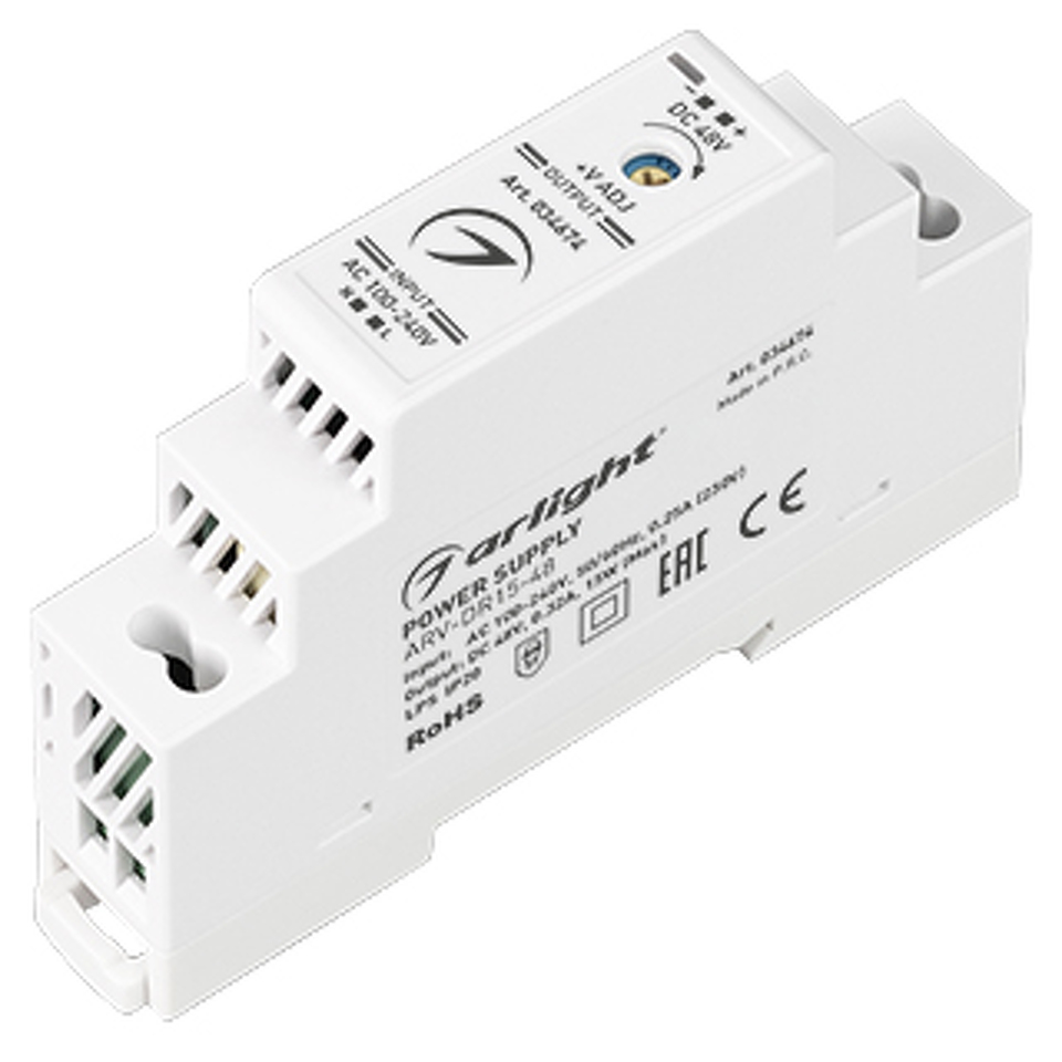 Фото №1  Arlight Блок питания ARV-DR15-48 (48V, 0.32A, 15W) ( IP20 DIN-рейка)