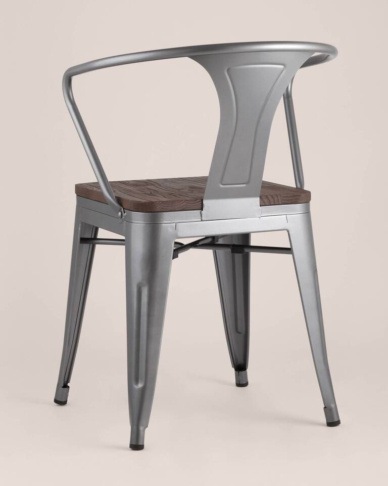 Фото №10  Стул TOLIX ARM WOOD с подлокотниками серебристый