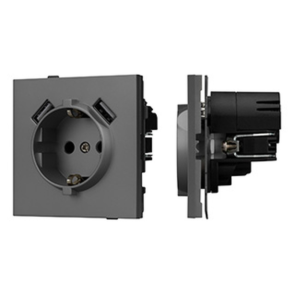 Фото №1  Розетка Arlight Механизм розетки с USB зарядкой SCT-TENDO-MUAA-SFPL-GR (230V, 16A) ( Матовый графитовый)