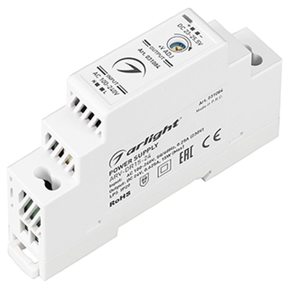 Фото №1  Arlight Блок питания ARV-DR15-24 (24V, 0.63A, 15W) ( IP20 DIN-рейка)