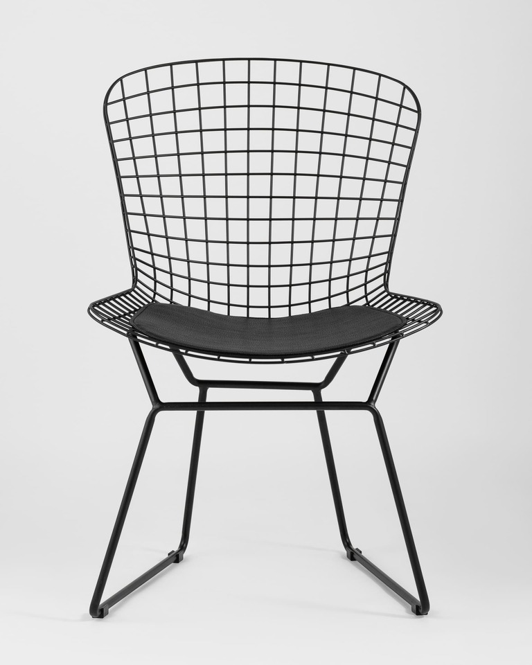 Фото №10  Стул обеденный Bertoia черный с черной подушкой 4 шт