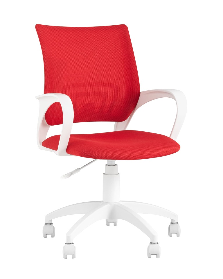 Фото №9  Кресло Кресло офисное TopChairs ST-BASIC-W красная ткань крестовина белый пластик