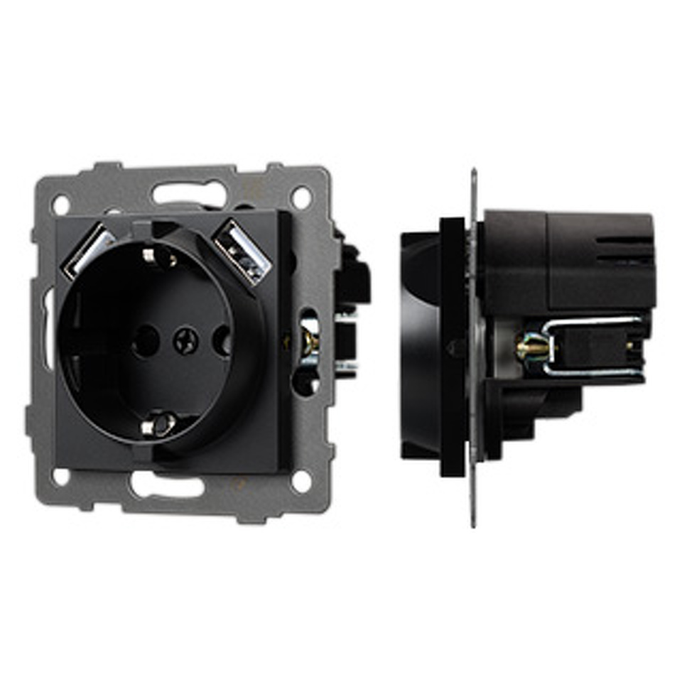 Фото №1  Розетка Arlight Механизм розетки с USB зарядкой SCT-MUAA-PL-BK-V (250V, 16A) ( -)