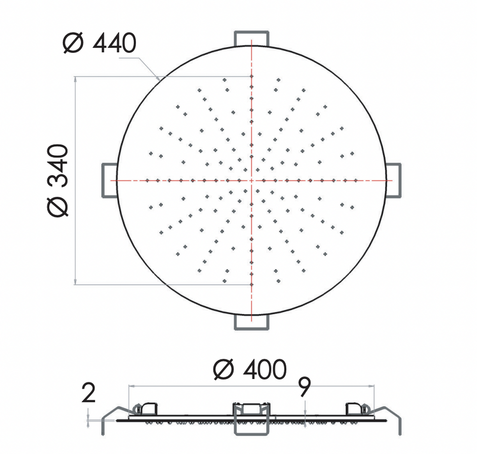Фото №2  Верхний душ потолочный 44 см Remer INOX SS357EFM44