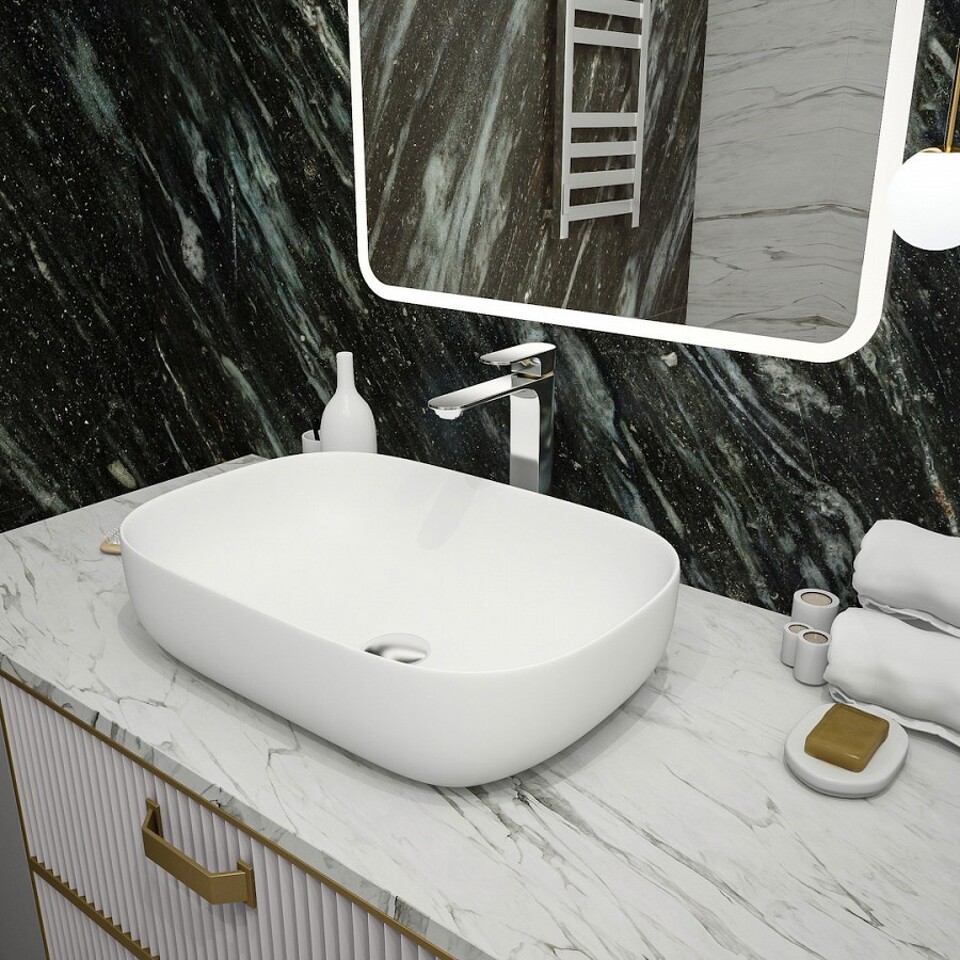 Фото №13  Раковина Teymi Раковина Solli 60 artceramic, накладная, Белая Матовая T50395