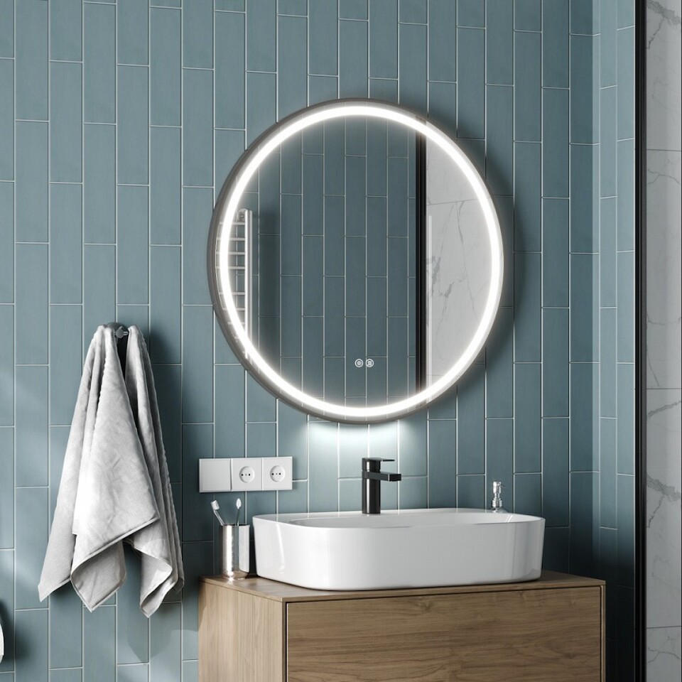 Фото №32  Watersense Зеркало Lina Supernova Black D80, LED подсветка, сенсор, антипар T20124