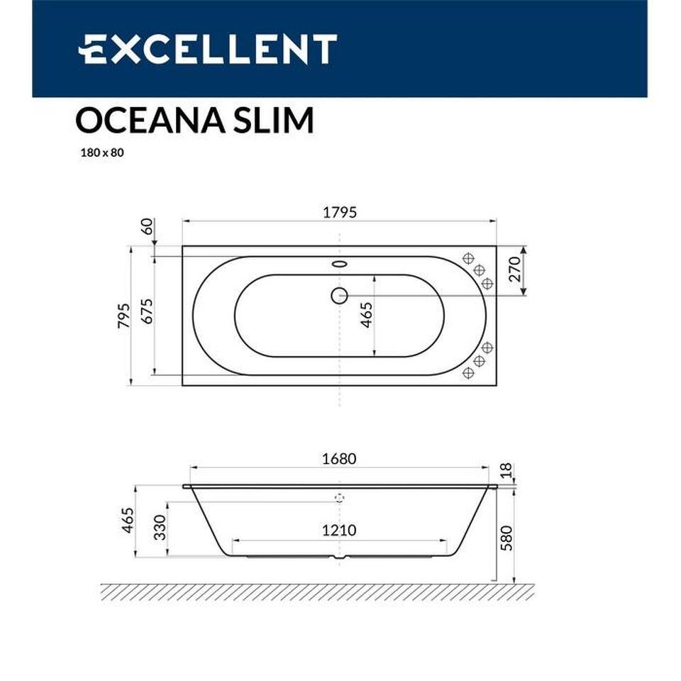 Фото №9  Ванна EXCELLENT Oceana Slim 180x80 "SMART" (хром)