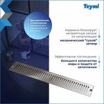 Превью фото №4  Teymi Душевой трап Helmi, с сухим затвором, вертикальный выпуск 10х60 c решеткой, нержавеющая сталь T90333