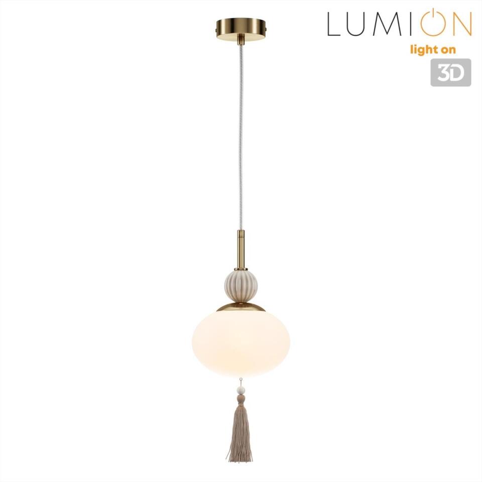 Фото №7  Подвесной светильник LUMION 8272/1A NEOCLASSI LN26 039 латунь/бежевый/белый, металл/керамика/стекло Подвес Е14 1*40W 220V GLORIYA