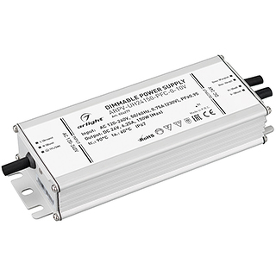 Фото №1  Arlight Блок питания ARPV-UH24150-PFC-0-10V (24V, 6.3A, 150W) ( IP67 Металл, 7 лет)