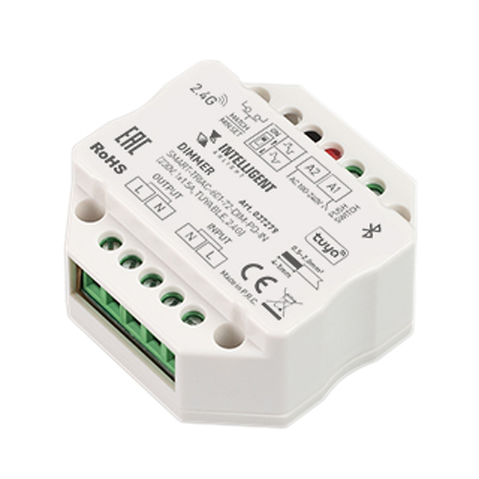 Фото №1  IARL INTELLIGENT ARLIGHT Диммер SMART-TRIAC-601-72-DIM-PD-IN (230V, 1x1.5A, TUYA BLE, 2.4G) ( IP20 Пластик, 5 лет)