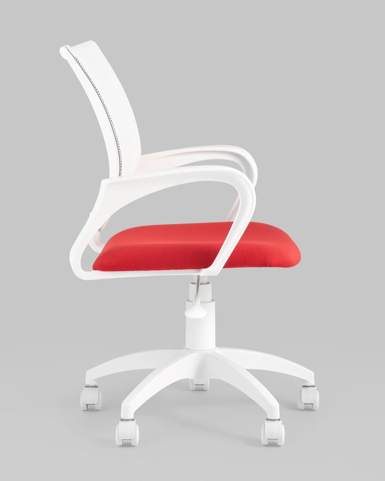 Фото №9  Кресло Кресло офисное Topchairs ST-BASIC-W спинка белая сетка сиденье красная ткань крестовина белый пластик
