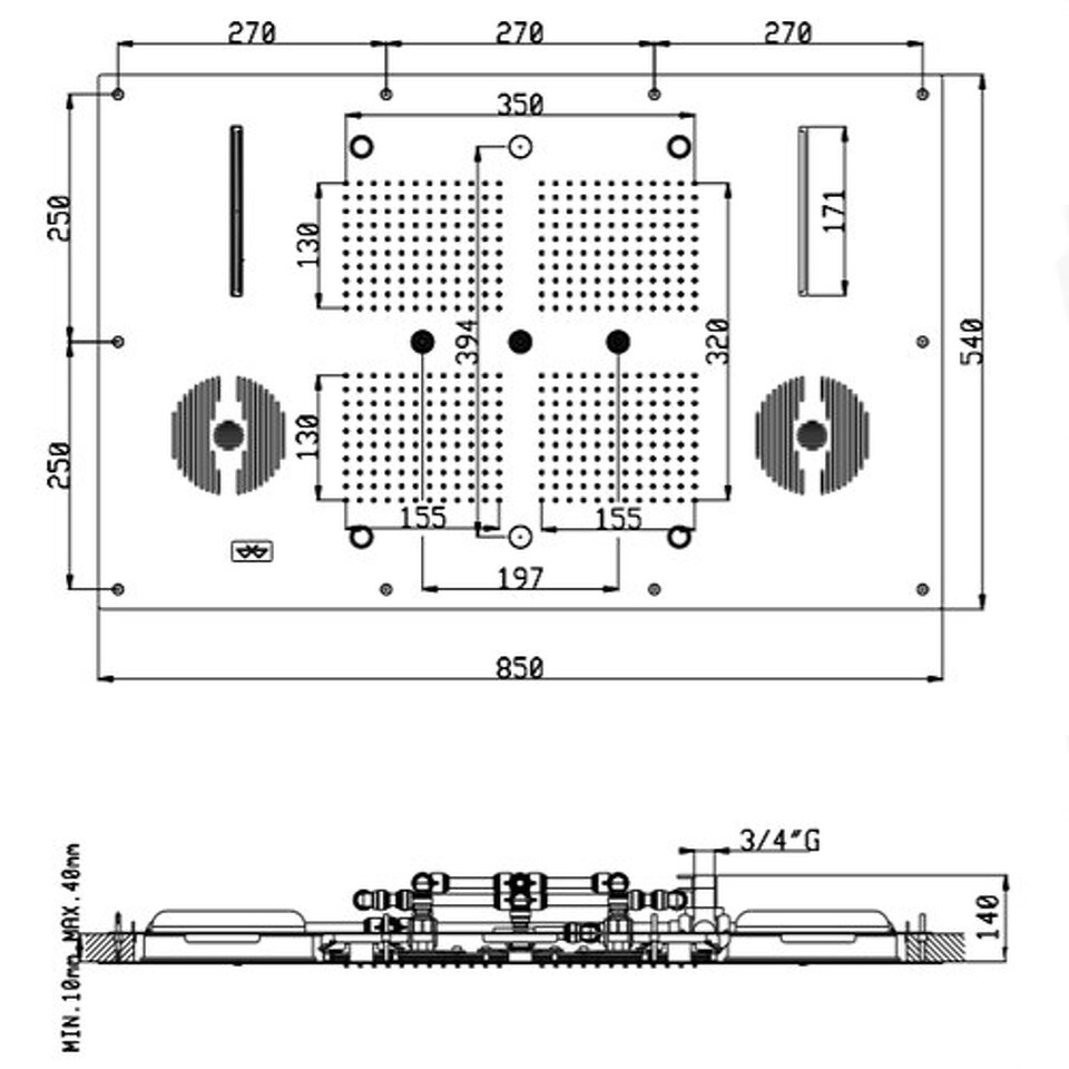Фото №7  KT035AXX AQUAelite SPA Home верхний душ потолочного крепления с 4-мя режимами, 850x540 мм Нержавеющая сталь полир., 02Q